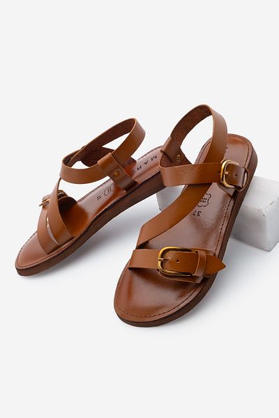 Marjin Genuine Leather Women's Sandals for Daily Wear - Eva Sole with Buckle and Ankle Strap
