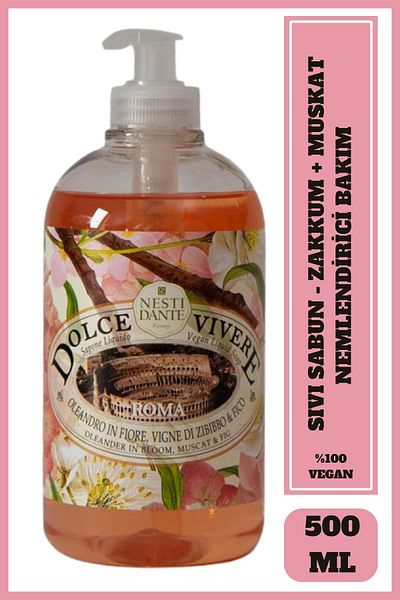 Nesti Dante Dolce Vivere Roma 500ml Liquid Soap - Antioxidant, Moisturizing and Oleander and Muskat Extract