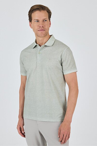 İmza Відкритий зелений короткий рукав з принтом, комір піке, без кишень, елас...