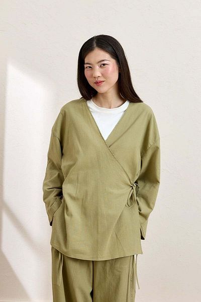 Ceylan Otantik Khaki Organic Linen Tunic with Ties