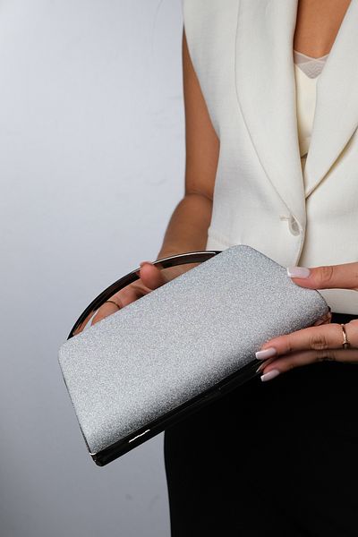 LuviShoes Geantă pentru rochie de seară pentru femei GIOS Silver Glitter