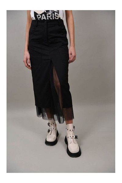 FASHIONLAND FUSTA COMBINATA CU TUL RADIATE M Negru