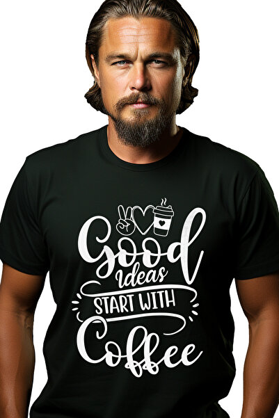StoryGift Romania Tricou Barbati Cu Textul "good Ideas Start With Coffee" - I...