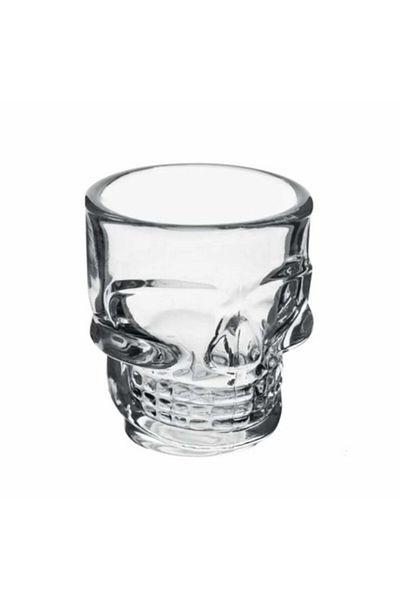 PUFO Set de 6 pahare de shot din sticlă, formă de craniu, 50 ml