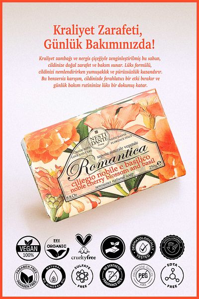 Nesti Dante 250g Romantica Cherry Blossom and Basil Printed Moisturizing Soap