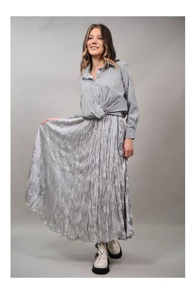 Caspiche FUSTA CU EFECT CRINKLE ASIMETRICA IN PARTEA DE JOS SPLENDORE TALIE UNICA Silver