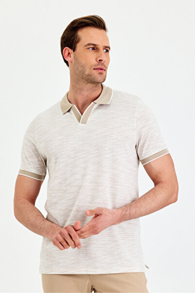 ENQUE Чоловічий базовий безгудзиковий некручений поло з коміром-стійкою з бавовняного полотна з принтом, облягаючий крій