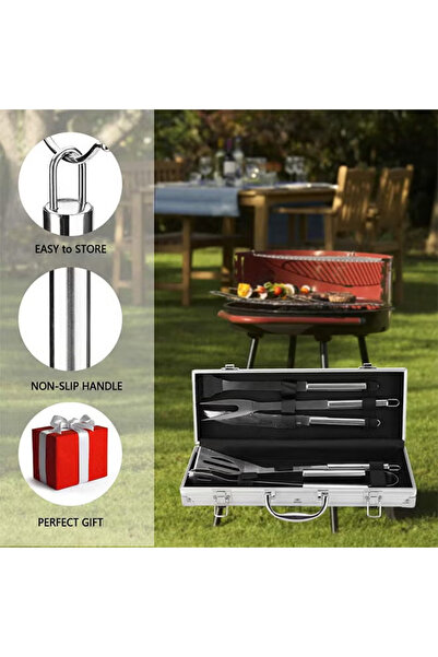 COOYA 5-piece portable grill tool set, stainless steel, suitable for outdoor picnics and camping, silver
