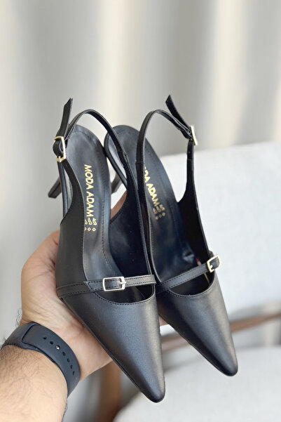 GOFFSHOES Kadın Deplay Tokalı Kısa Topuklu Ayakkabı - siyah-deri