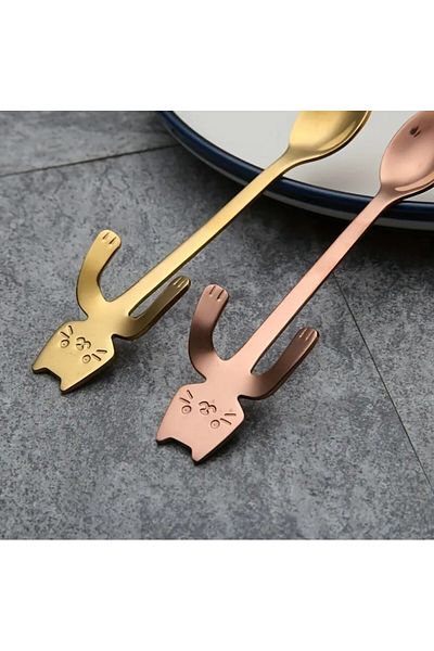 esdekor Golden Cute Kawaii Cat Spoon: Stainless Steel Coffee Drinking Tool