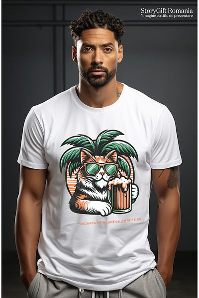 StoryGift Romania Tricou Barbati Pisica Vacanta De 6 Luni De Doua Ori Pe An, Iubitorii De Animale Cu Imprime Stg
