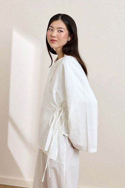 Ceylan Otantik White Organic Linen Tunic with Ties