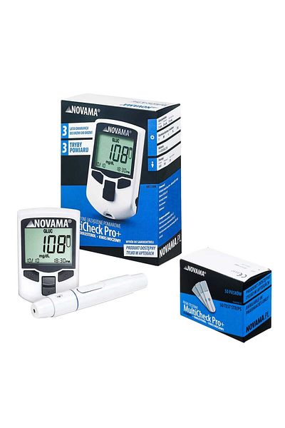 Novama Novama MultiCheck Pro + 3-in-1 device package and blood glucose tests, 50 tests/box