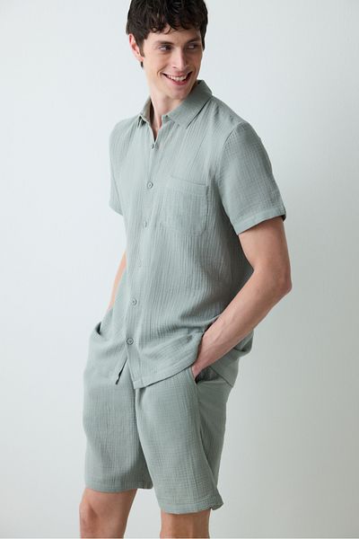 Penti Grünes, silberfarbenes Hemd-Pyjama-Set
