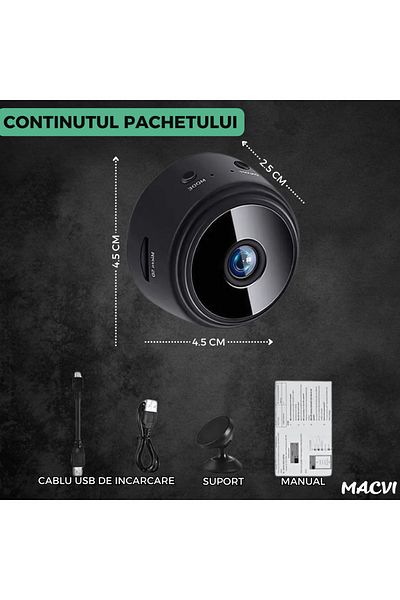 MACVI Macvi® 1080P Mini WiFi Surveillance Camera, rechargeable Li-Ion, 180 minutes battery life