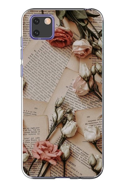 TechTree جراب سيليكون شفاف بتصميم ورود الصحف الرجعية المتوافق مع هاتف Huawei Y5P