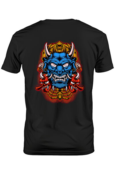 StoryGift Romania Tricou Barbati Cu Masca Oni, Vultur, Asiatic, Schelet, Coarne, Demon, Cu Imprimeu Pe Fata Stg