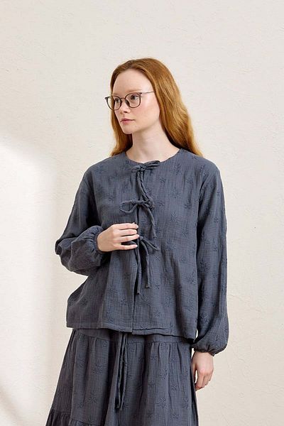 Ceylan Otantik Μπλούζα Indigo Scalloped Muslin με 3 φιόγκους