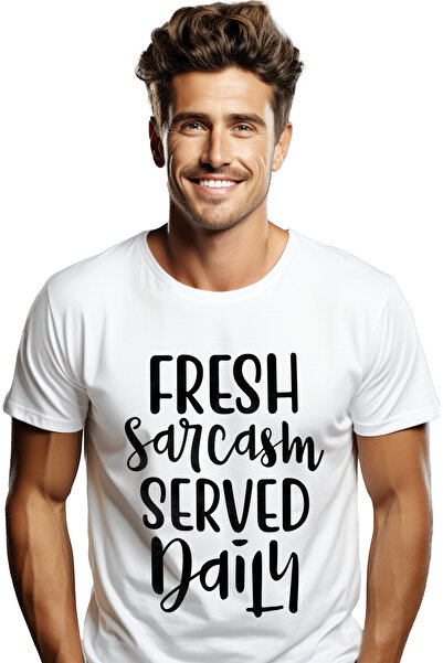 StoryGift Romania Tricou bărbătesc cu textul „Sarcasm proaspăt servit zilnic”...
