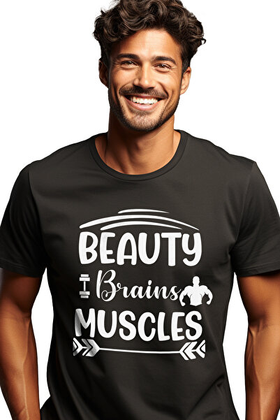 StoryGift Romania Tricou Barbati Cu Textul "beauty, Brains, Muscles" - Frumus...