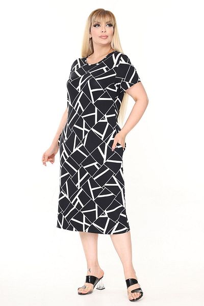 modayız Summer Double Pocket Short Sleeve Stretchy Plus Size Dress 33D-2676