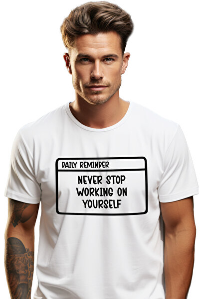 StoryGift Romania Tricou bărbătesc cu textul „nu te opri niciodată să lucrezi...