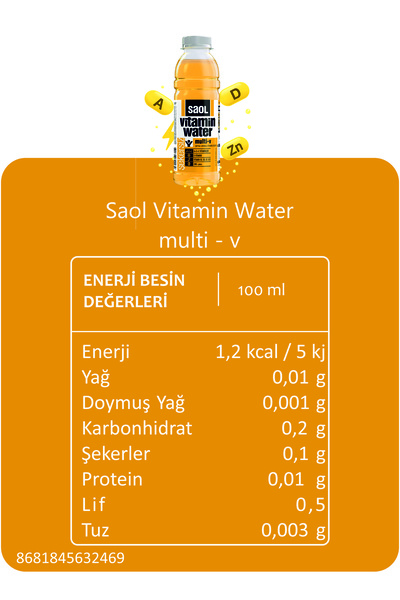 saol vitamin water Multi Vitaminli Su - Şeftali Aromalı Mineralli Su – Şekersiz 500ml - 24 Adet