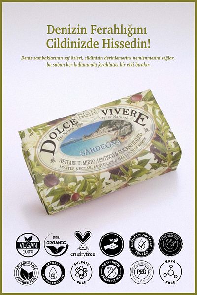 Nesti Dante Dolce Vivere Sardegna 250 g Soap - Moisturizing and Nourishing, Myrtle Nectar