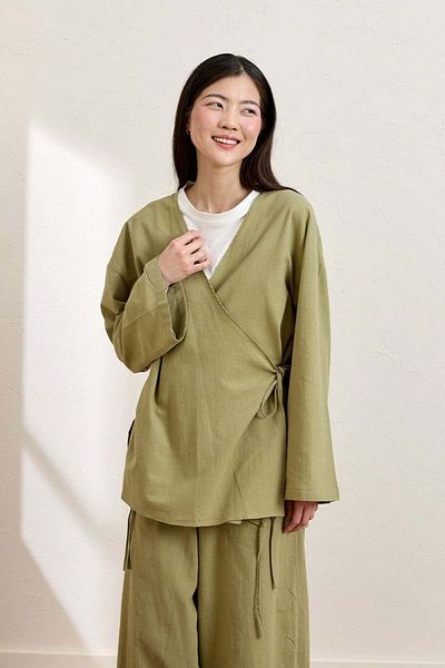 Ceylan Otantik Khaki Organic Linen Tunic with Ties