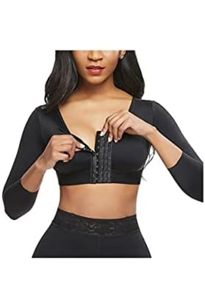 Dee-Trimmer Dee Trimmer End Corset for Women Solid Color Long Sleeve Front Sports Bra with Chest Padding (L)