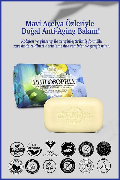 Nesti Dante Philosophia Collagen Solid Soap 250 Gr |   Anti-Aging |   Ginseng, Blue Azalea