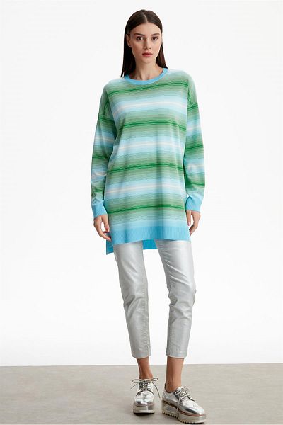 Tığ Triko Women's Stripe Transition Rayon Tunic - Blue
