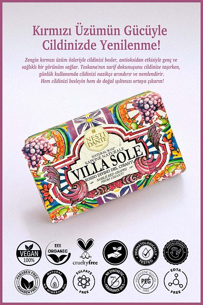 Nesti Dante Villa Sole Rosso Divino Del Chianti - 250Gr Anti-Inflammatory and Antioxidant Solid Soap
