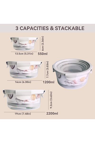 Bakeshu set of 3 casseroles with lids, 0.55 l, 1.2 l, 2.2 l, Bakeshu