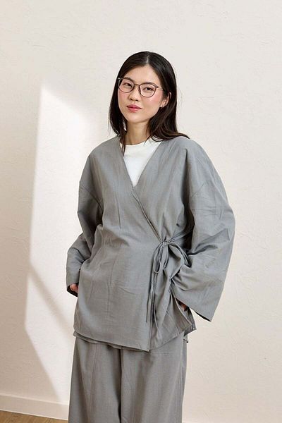 Ceylan Otantik Gray Organic Linen Tunic with Ties