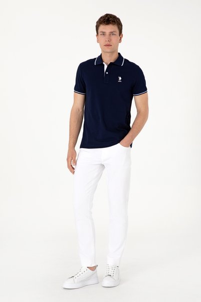 U.S. Polo Assn. تيشيرت رجالي أساسي بقصة بقصة ضيقة، بياقة بولو، باللون الكحلي - 50305980-VR033