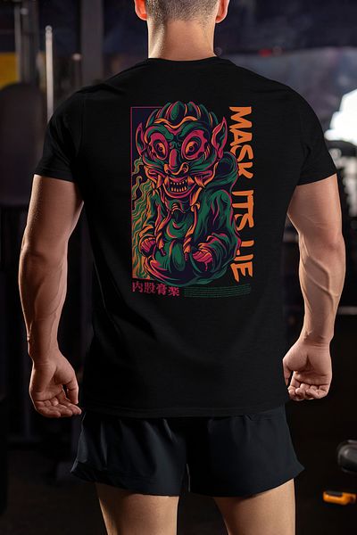 StoryGift Romania Tricou Barbati Cu Masca Stil Dragon Chinezesc, Hanorac Larg, Text In Engleza Mask It's Lie Stg