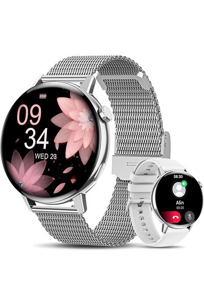 Smart Vibe SmartWatch DT™ WATCH3 MINI, Bluetooth HD Calling, 1.19" Borderless 4D, GPS Route Tracking, Silver