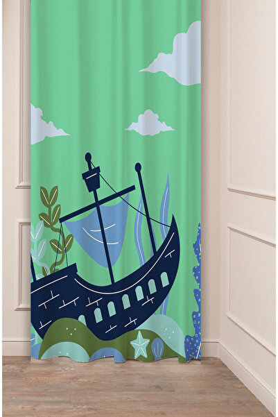 GREENDECOR Navă Pirat de mare Val Nor Natural Model boem Design special Digital cu imprimeu (Un singur aripă) Fundal Cortina
