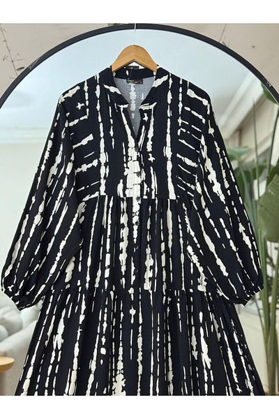 PİNK FLY Women's Pattered Loose Model Button Detail Dress