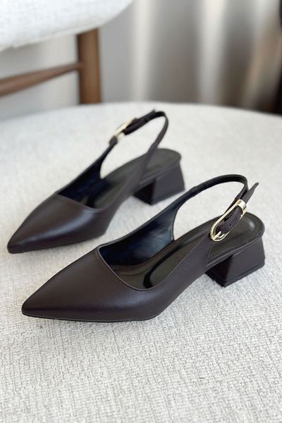 GOFFSHOES Дамски обувки с нисък ток и катарама Mely - кафяви, кожени