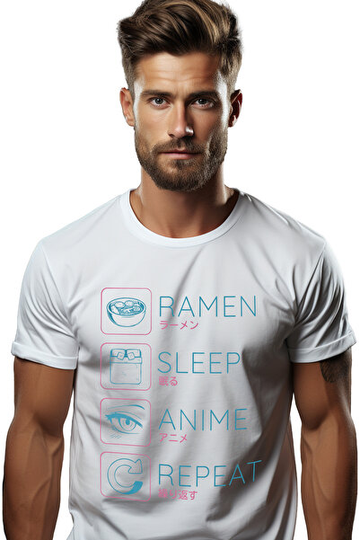 StoryGift Romania Tricou Barbati Cu Mesaj Haios Ramen Sleep Anime Repeat, Man...