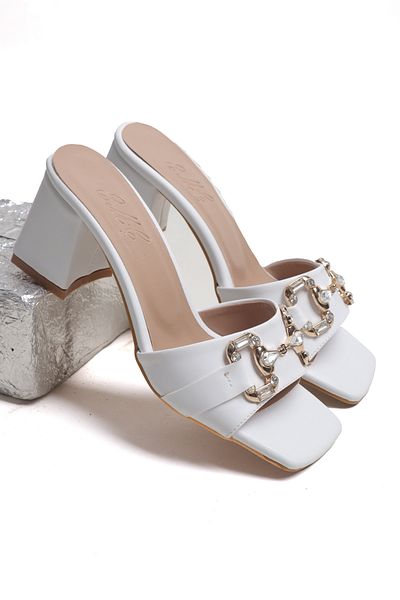 Ayakkabı Vakti Stoned and Simple Low Heeled Evening Dress Slippers 7 cm Heeled