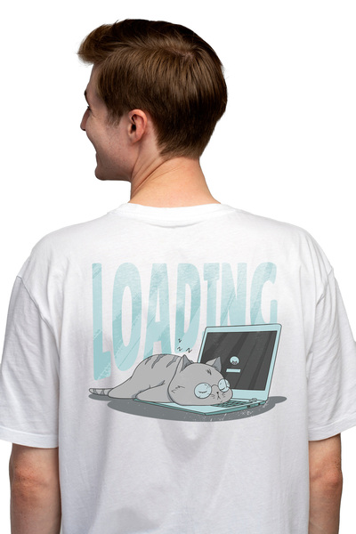 StoryGift Romania Tricou Barbati Cu Pisica Cu Ochelari Dormind Pe Laptop, Work From Home, Loading, Iubitorii Stg