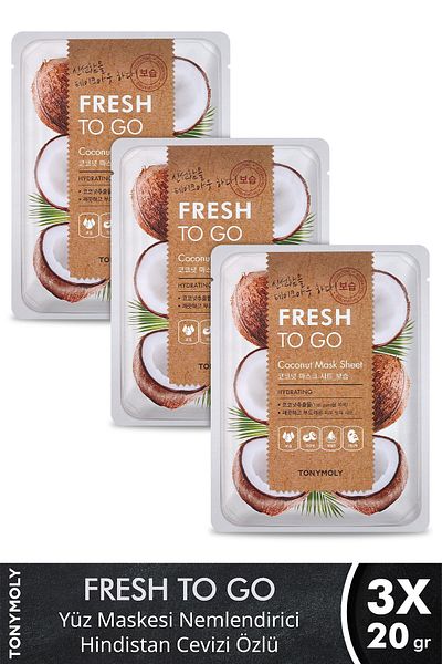 TONYMOLY Face Mask Fresh To Go Moisturizing Coconut Skin Care X3 Pieces
