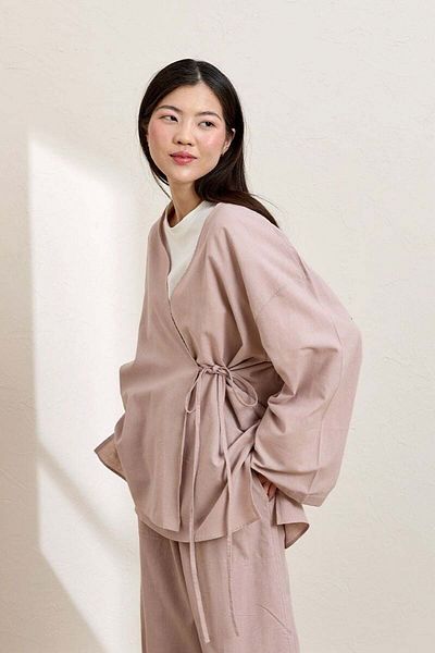 Ceylan Otantik Dusty Rose Organic Linen Tunic with Ties