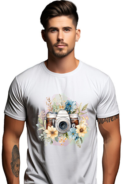 StoryGift Romania Tricou bărbătesc cu cameră foto, flori, ilustrație, activit...