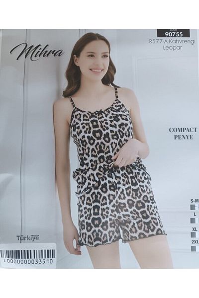Mihra Mi̇hra 210-05-25 Women's Pajama Set with Rope Straps Shorts Compact Combed 90755 Sm-L-Xl 2XL