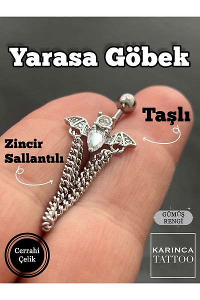 Karınca Piercing Bat Chain Dangle Stone Belly Piercing Surgical Steel