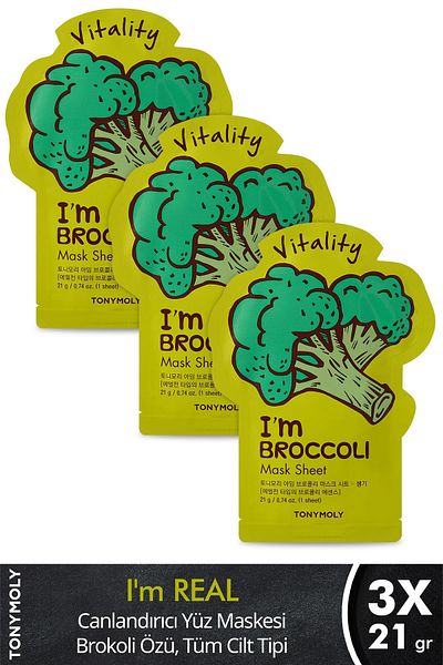 TONYMOLY Face Mask I'm Real Revitalizing Broccoli Skin Care X3 Pieces